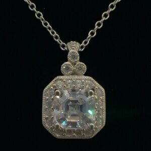 925 Sterling Silver Asscher Cut Zirconia Pendant Necklace